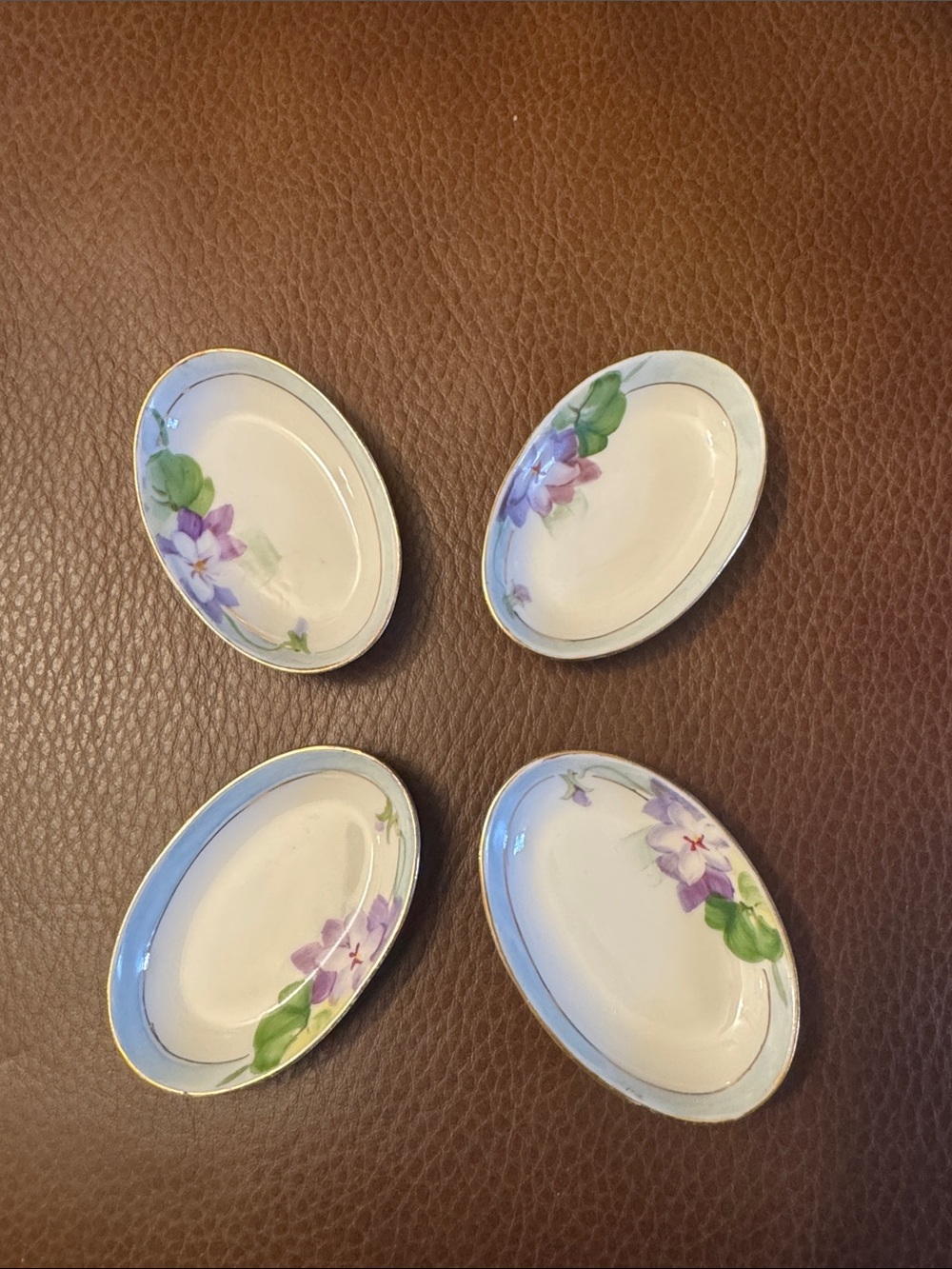 VTG *RARE* Japan Nippon handpainted oval porcelain set of 4 salt cellars